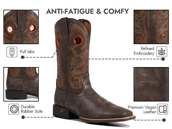 Palitutu Men's Cowboy Boots Western-Style Classic Embroidered Chunky Heel Flat-Toe Mid-Calf boot,Comfortable and Fashion Soft Leather,botas para hombres