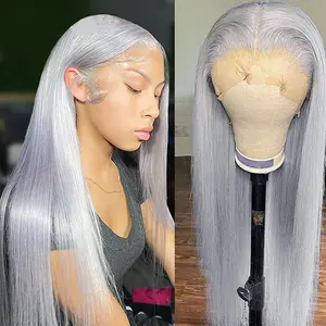 BLING HAIR Silver Grey Lace Front Wigs Human Hair 13x4 13x6 Grey Wig Human Hair Pre Plucked Glueless HD Lace Front Grey Wigs for Black Women 180% Density Straight Human Hair Lace Front Wigs Colored Grey
