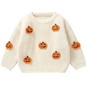 Kids Toddler Baby Girl Boy Halloween Outfit Pumpkin Chunky Knit Sweater Warm Sweatshirt Long Sleeve T-Shirt Fall Clothes