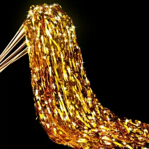 50 Pcs Gold Glittery Fairy Wands with Bells Foil Tinsel Ribbon Party Streamers for Bridal Wedding Send Off Holiday Celebration