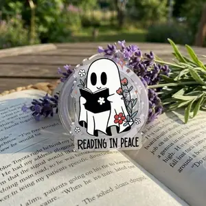 Reading In Peace Phone Grip, Ghost Reader Gift, Introvert Book Lover Accessory, Cute Kindle Grip, Spooky Bookish Phone Holde, Holloween gift