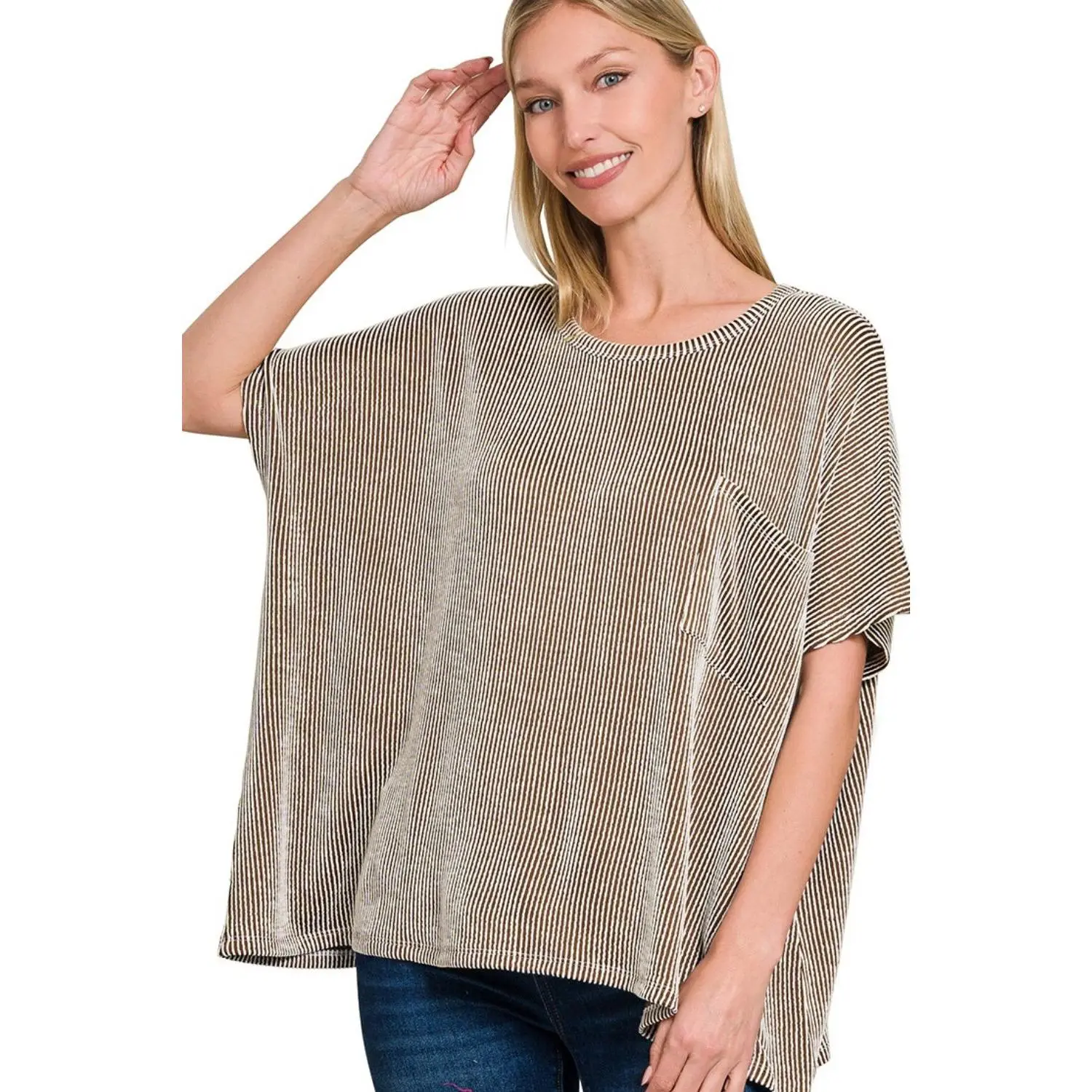 Zenana Corded Rib Oversized Short Sleeve Top