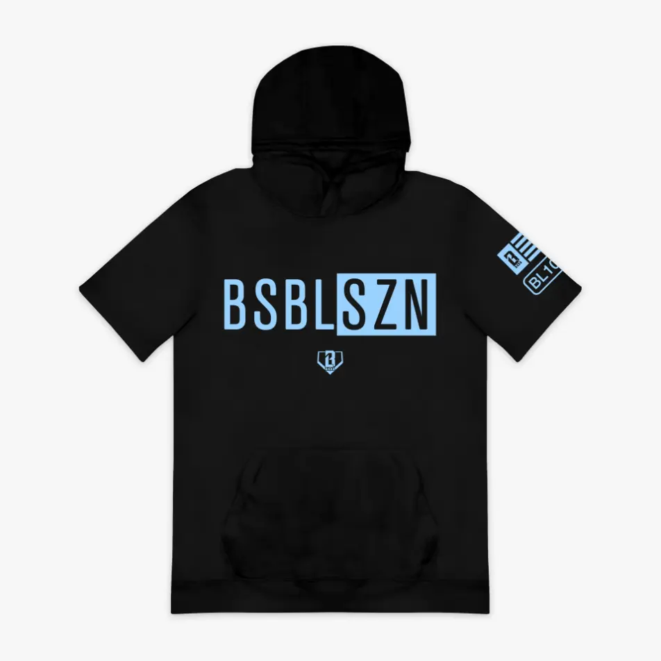 BSBL-SZN Youth & Adult Short Sleeve Hoodie V2 - Baseball Graphic Pullover Hooded Top with Kangaroo Pocket