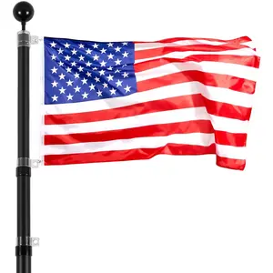 VEVOR 20FT Telescoping Flag Pole Kit Heavy Duty Aluminum Alloy in Ground for Outside 3 Display Modes with 3x5 American Flag Professional Accessories Black