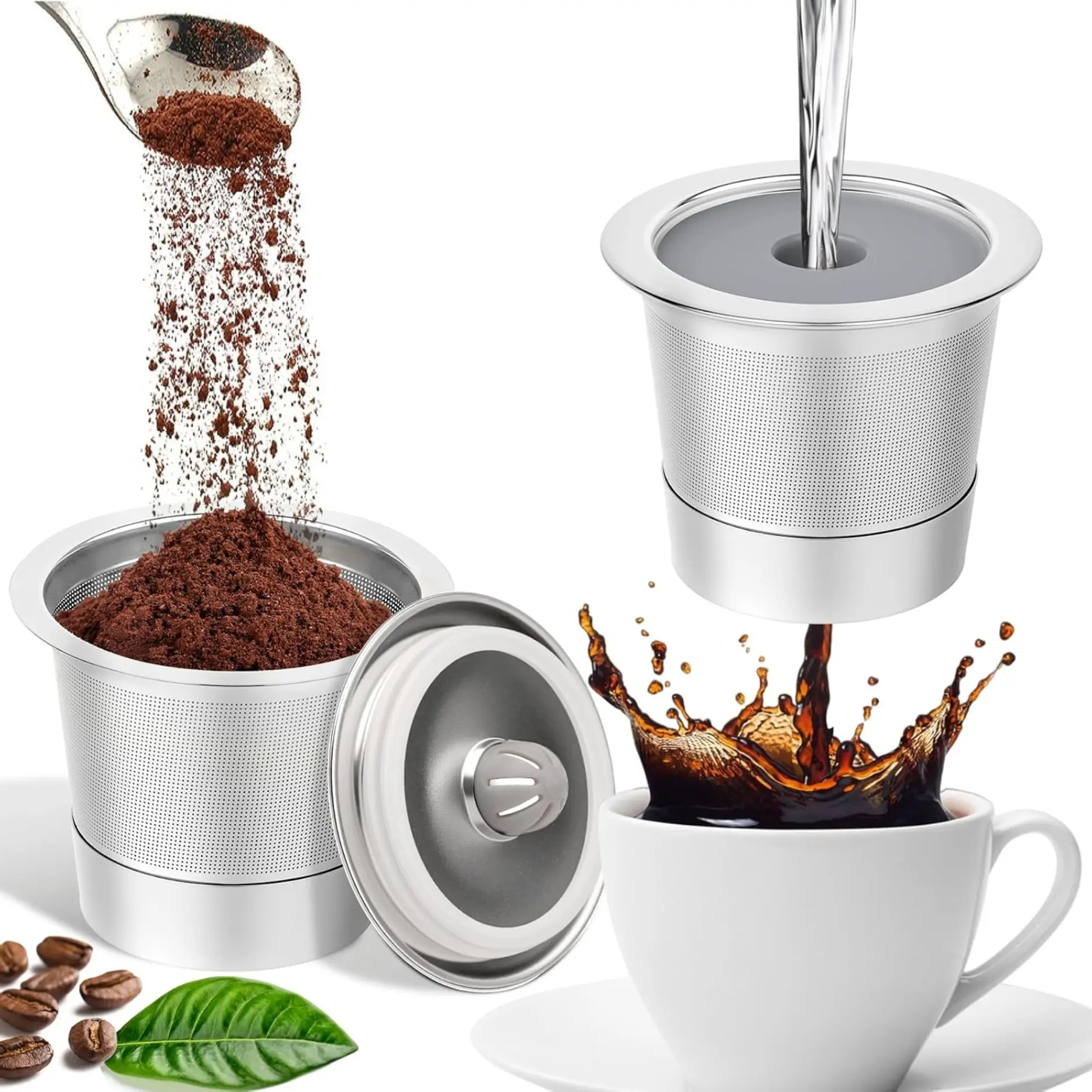 2 Pack Reusable K Cups for Keurig 1.0, Stainless Steel Reusable Coffee Pods, Refillable Coffee Filters, BPA-Free, Durable & Easy to Clean