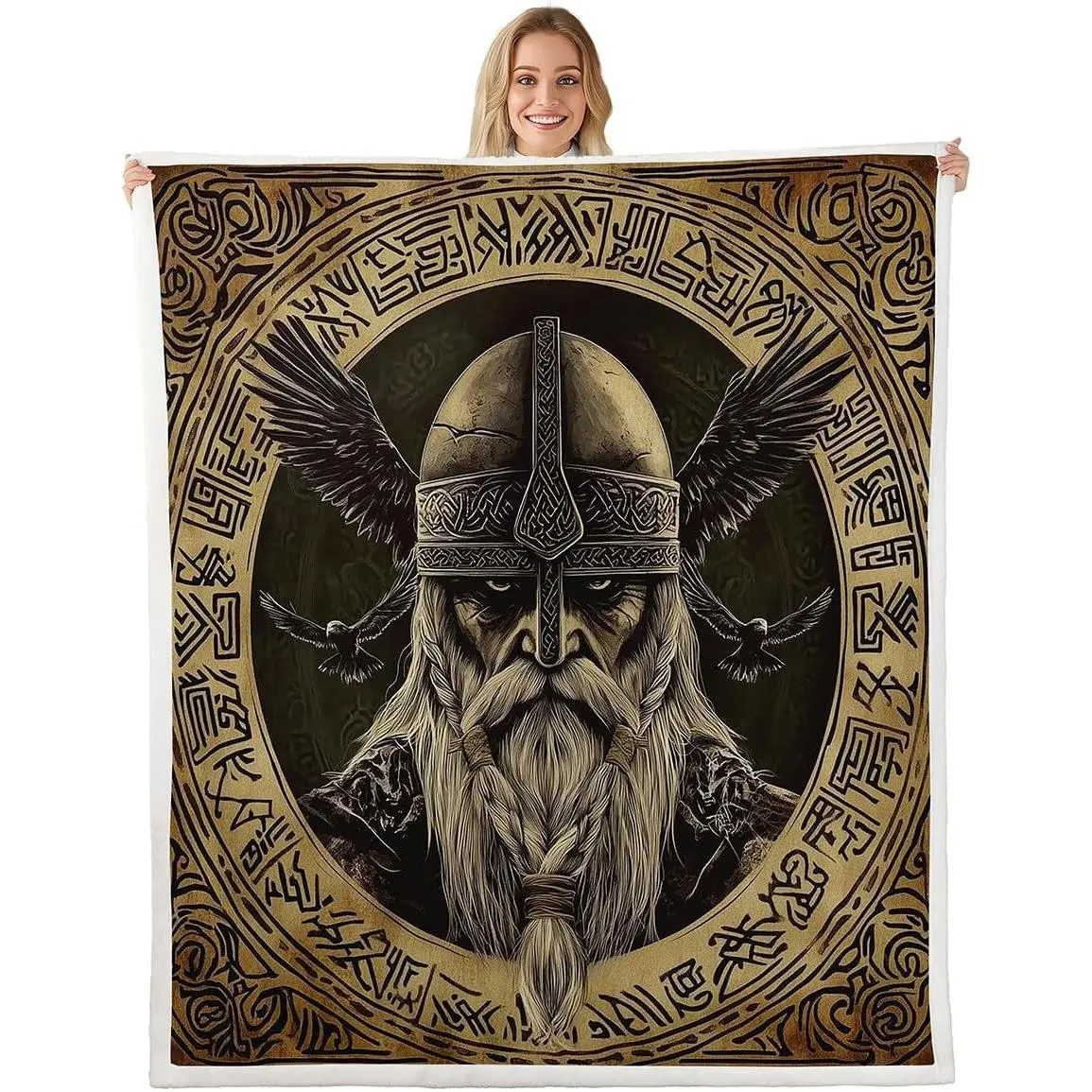 Vi Norse Sherpa Blanket Throw Ancient Vi Fleece Throw Blanket for Bed Sofa Couch Vintage Exotic Tribe Home Decor