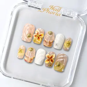NailPhoria GOLDEN CURRENT - Handmade Press-On Nails | Reusable, Salon-Quality, Long-Lasting, Glossy Design