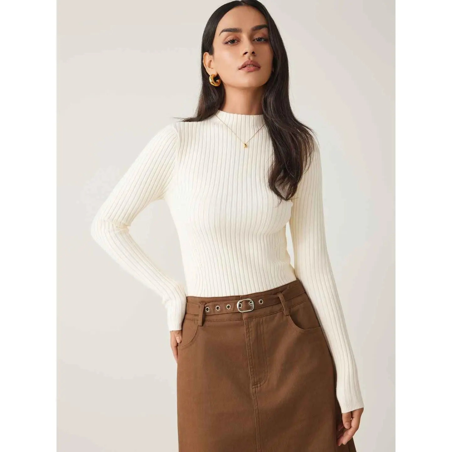 Cider [1 colors, Size 2-26] Rib Knit Stand Neck Solid Long Sleeve Top SummerFinds