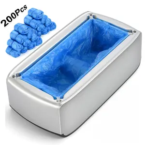 Shoe Cover Dispenser with 200pcs Disposable Shoe Covers, Automatic Shoe Cover Machine Fits shoes up to Men's size 12, Suitable for Home, Factory, Hospital (Silver)