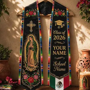 Personalized Mexican Graduation Stole 2026, Virgen de Guadalupe Floral Sash, Custom Name School Stole, Mexican Grad Gift