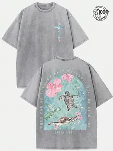 Unisex Christian Clothing "I Am With You When You Pass Through the Deep Waters" — Isaiah Scripture Verse Slogan, Garment-Washed 100% Cotton Short-Sleeve T-Shirt, Perfect for streetwear, Y2K fashion, and believers. Featuring a "Jesus Saves" theme