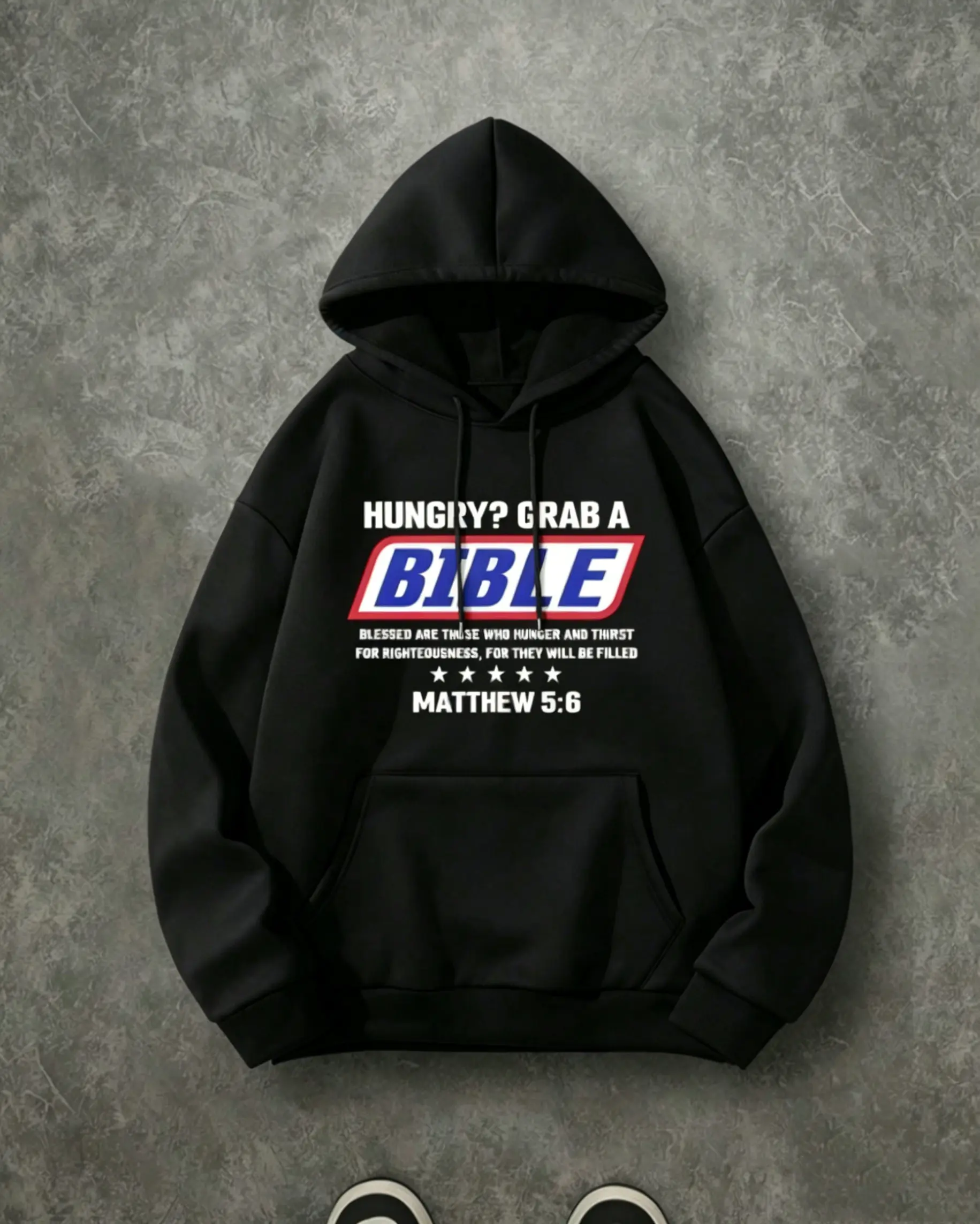 Hungry Grab A Bible Funny Parody Hoodie, 270G Brushed Fleece Matthew 5:6 Christian Graphic Hooded Sweatshirt, Religious Humor Casual Streetwear Pullover For Men Women