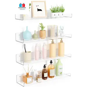 4 Pack Acrylic Shelves for Wall Storage, 15" Floating Bookshelves, Display Shelf Organizer for Bathroom, Bedroom, Living Room, Kitchen No Brand
