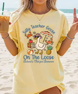 Teacher T-Shirt - Silly Goose Comfort Colors Funny Last Day Of School Summer Vacation Gift Teacher On The Loose