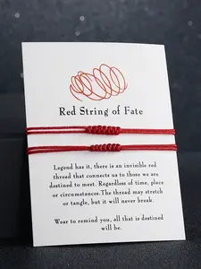 Pack Of Red String Of Fate Concentrating 7 Knots Friendship Bracelet With Adjustable Paper Card