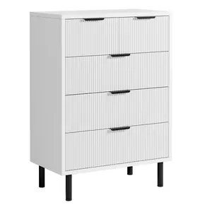 Modern Fluted 5 Drawer Dresser – Wide Wooden Chest with Deep Storage Drawers, Metal Legs, Anti-Tipping Device, Tall Organizer Cabinet for Bedroom, Closet, Hallway, Entryway