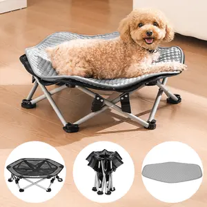 【coupon】Pecute Foldable Elevated Dog Bed with Sturdy Wire Frame,Portable Folding Pet Cot for Small Dog,Breathable Outdoor Dog Bed with No-Slip Feet & Cooling Mat,Chew-Proof,Travel,Patios, Outdoor,Indoor