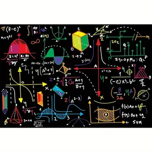 Math Chalkboard Backdrop - Durable Peach Light Beige Fabric with Vibrant Geometric Equations & Handwritten Chalkboard Design for Classroom, Photo Booth, Dorm Room Decor (40"x30"/60"x40"/60"x51"/90"x60"), Photo Booth Background |   Educational Tapestry