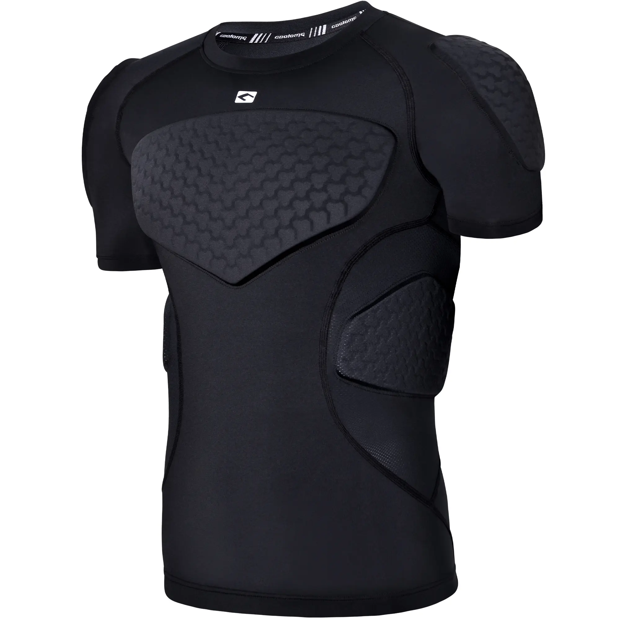 COOLOMG Men's 6-Pad Polyester Blend Compression Undershirt - American Football Padded Impact Shield with Chest, Rib, Shoulder, Back Protection for Outdoor Sports, Padded Pads