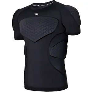 COOLOMG 6-Pad Mens Padded Compression Shirt Football Chest Rib Protector Undershirt Shoulder Back Protection