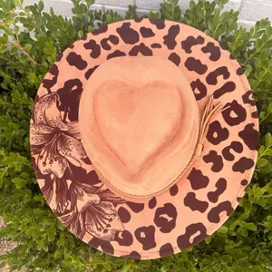 Burned Cowboy Hat - Leopard Design, Lily Pattern