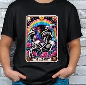 The Audacity Tarot Card T-shirt - Purple Crewneck Shortsleeve with Unique Design and "THE AUDACITY" Text