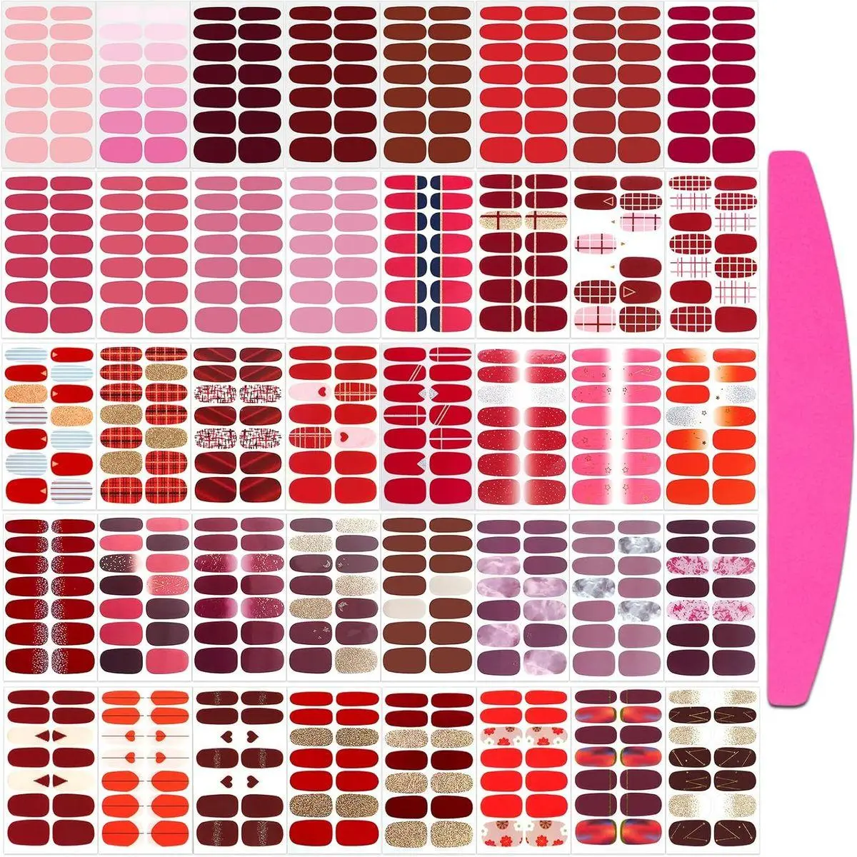 560 Pieces 40 Sheets Nail Polish Strips, Red Nail Stickers Full Nail Wraps for Women, Self Adhesive Gel Strips Manicure Design, Fingernail Sticker Nails with File