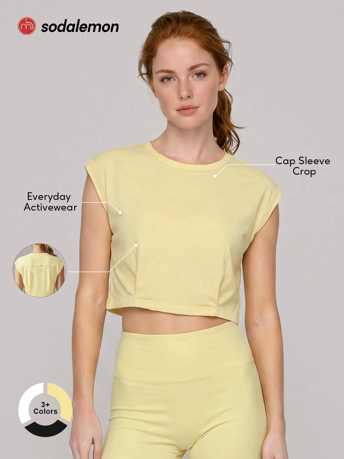 Sodalemon Women Cap Sleeve Cropped Workout T-Shirt, Relaxed Fit Crew Neck Yoga Top, Outdoor Pilates Fitness Activewear