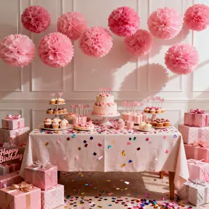 17pcs Tissue Paper Pom Poms Decor, Fluffy Hanging Paper Flower Balls, Reusable Ceiling Decorations for Parties, Party Props, Birthday Party Decorations, Graduation Party Decor, Photo Booth Backdrop
