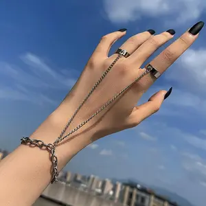 Chain Punk Wrist Ring Skeleton Bracelet For Men Ring Charm Bohemian Couple Emo Fashion Jewelry Pulsera Mujer 2023 Ladies New