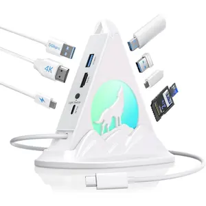 USB C Hub, 8 in 1 USB C Hub Multiport Adapter with 4K HDMI, PD 100W, 5Gbps Type C 3.0, 3xUSB A 3.0, SD/TF Card Reader& RGB Lighting, White Docking Station for MacBook Air/Pro, , Laptop, PC()
