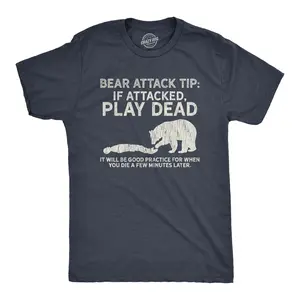 Mens Bear Attack Tip T Shirt Funny Camping Hiking Outdoor Adventure Sarcastic Tee Mens Funny T Shirts Cool Vintage Fashion T-Shirt Gift Classic Menswear Animal Apparel for Men Funny Camping Short Sleeve Novelty Navy -