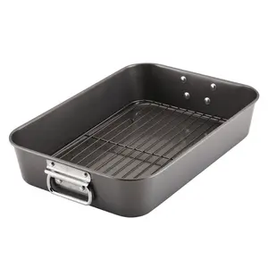 Nonstick Roaster with Flat Rack - Bakeware Set for Even Heat & Easy Cleaning - Dishwasher Safe up to 14-Pound Turkey