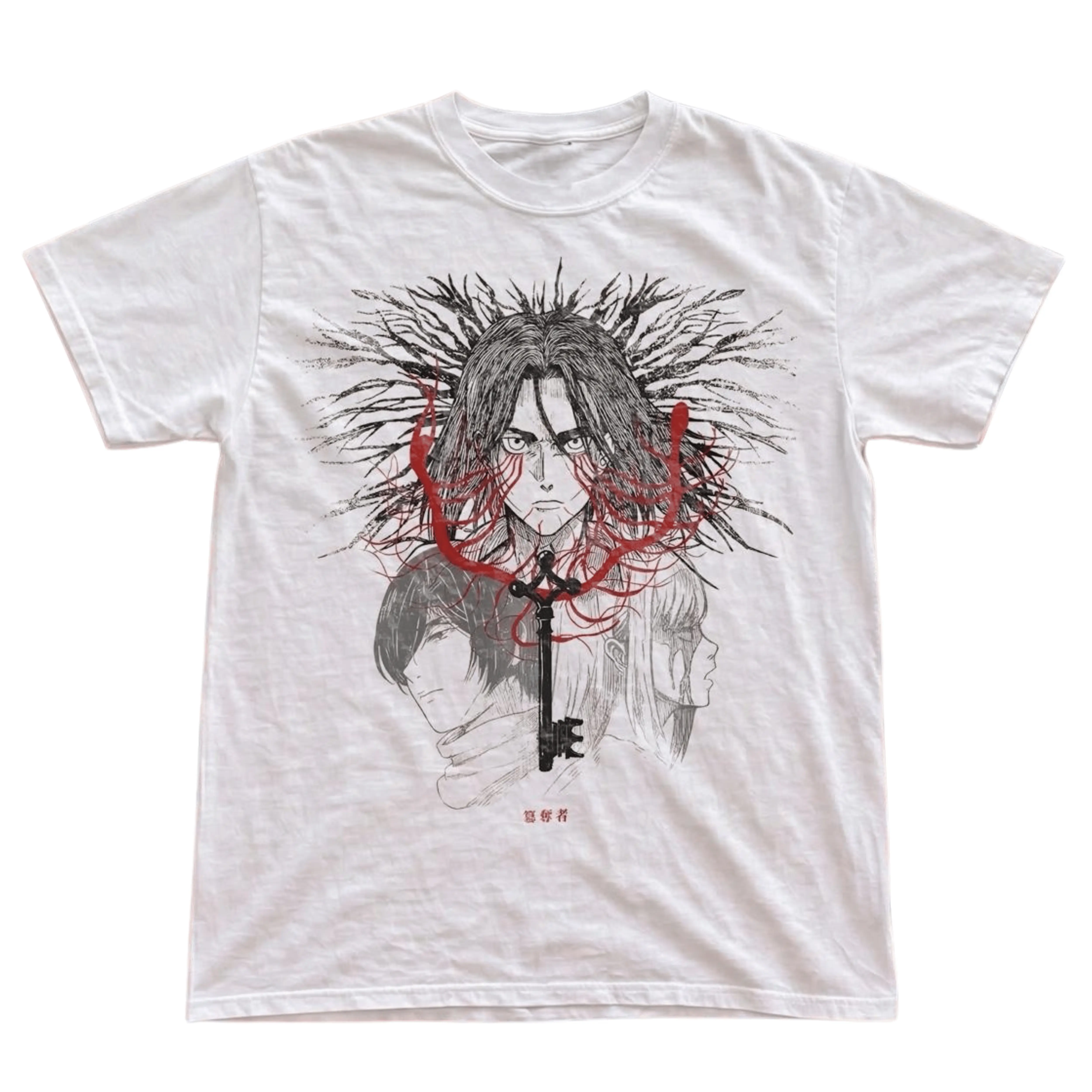 Gildan Men's and Women's T-Shirt, Vintage Attack on Titan Graphic Tee, Eren Yeager Basement Key Shirt, Mikasa Founder Ymir Paths Top, Y2K Grunge Dark Aesthetic Streetwear Clothes, Cool Otaku Anime Gift Idea, Retro Alt Unisex Cotton, Menswear