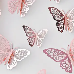 12 Piece Colorful Paper Hollow Butterfly Wall Stickers Set, Wedding and Birthday Decorations, Indoor Wall Decoration for Parties and Special Events, Interior Wall Decor