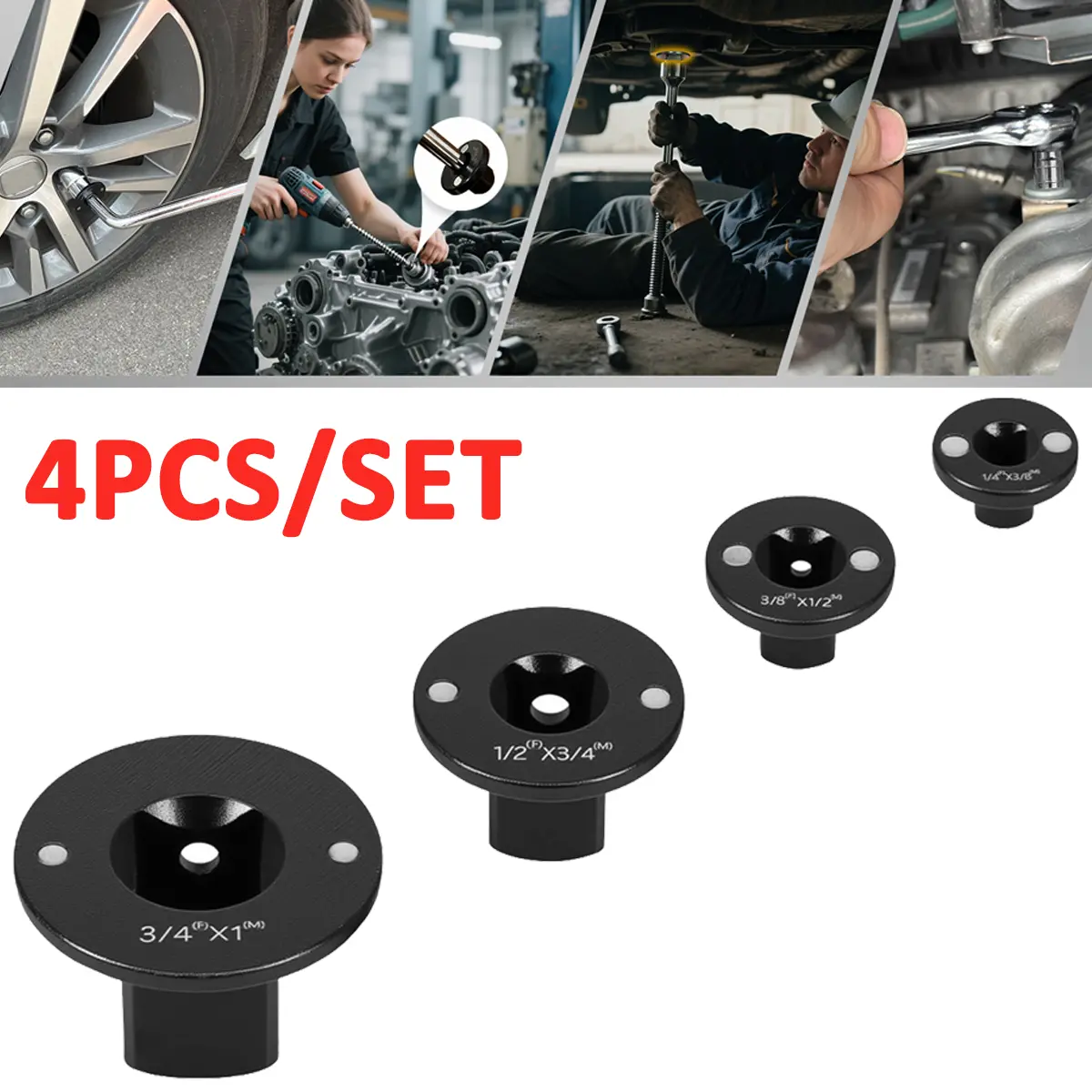 4-Pack Low Profile Impact Socket Adapter Set, Drive Reducing Ratchet Adapter Set