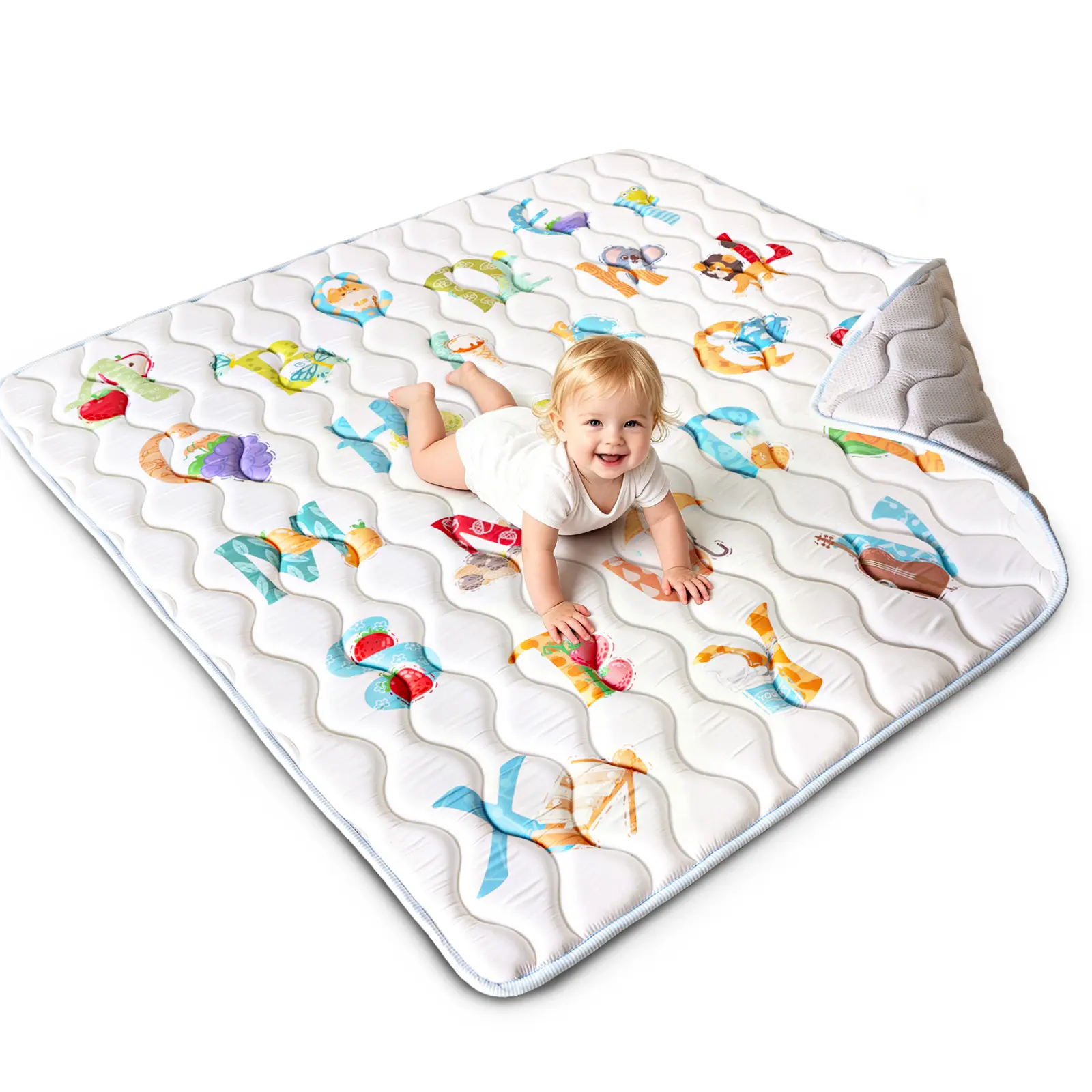 Primlect 50x50 Foam Padded Mat, 3 Layers Premium Foam Play Mat, Non-Slip Padded Play Mat for Babies, Machine Washable and Tumble Dryer Safe