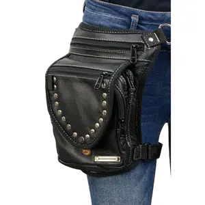 Milwaukee Leather Tactical Thigh Bag w/ Waist Belt - Motorcycle Leg Storage Pouch, Multi Pocket, Adjustable Fit