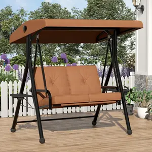 2-Seater Outdoor Swing Chair with Adjustable Canopy, Padded Seat and Soft Cushion, Sturdy Iron Frame, Weather-Resistant Garden Bench for Patio Balcony Backyard