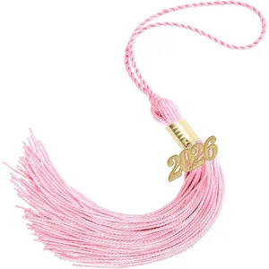 Class of 2026 Tassel Graduation 9" Long Charms Diamond Tags Grad Cap Decorations Ceremonial Accessories for Kindergarten High School College Bachelor Master Gown Pink-2