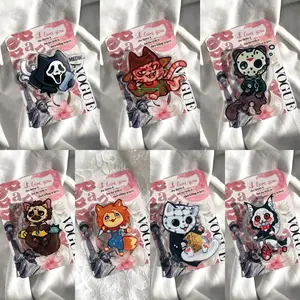 Spooky Cute Horror Movie Cat Phone Grip Bundle | Slasher Villains Kitten Phone Stand Set | Pastel Goth Creepy Cute Animal Phone Holder | Halloween Gift for Her