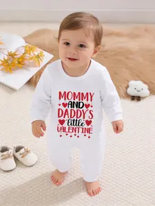 Unisex Baby Onesie with Fun Letter Print, Casual Fitted Short Sleeve Round Neck, All Seasons Wear, Above the Ankle Length