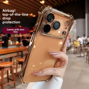 Four-Corner Thickened Phone Case for iPhone 17 Air 16 15 Plus 14 13 12 11 Pro Max, Border Electroplating Anti-Fall Safety Cushion Design Protective Phone Cover