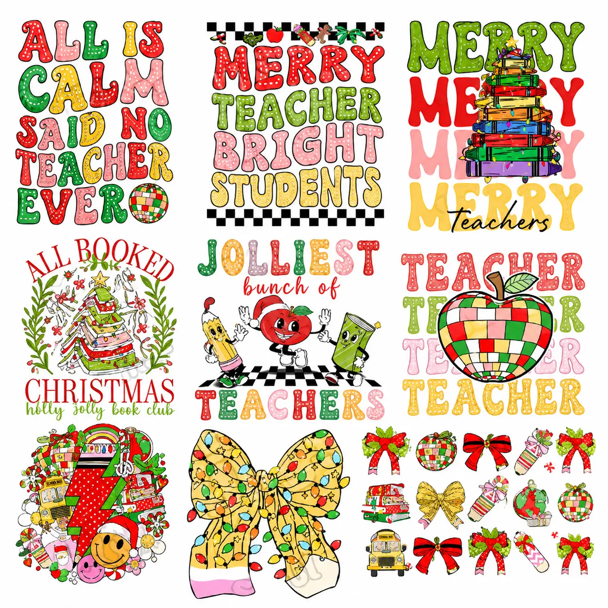 Teacher Christmas DTF Heat Transfers Gangsheet - Santa Festive Print, Embossing, Reusable Yarn Winder, Paper Mache Animals, Holiday Classroom Teacher Appreciation Gifts, DIY Specialty Supplies for Commercial Finished Products Use, Commercial Use On Finish