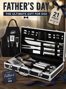 Heavy Duty Stainless Steel BBQ Tool Set for Outdoor Grill with Aluminum Case and Apron | Grilling Accessories, Dad Gifts for Fathers Day