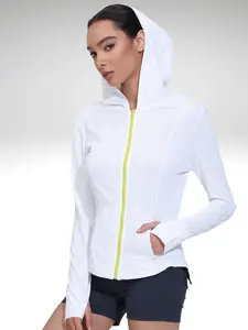 Women's High Neck Sheer Sports Jacket – Long Sleeve Activewear with Pockets