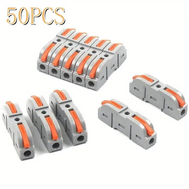 50 Pack Wire Connectors Kit, 1 to 1 Inline Electrical Lever Wire Connectors Nuts Push-in Quick Conductor Combination Compact Splicing Connectors 24-12 AWG