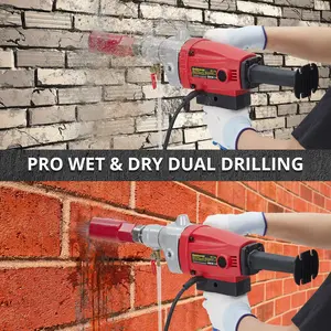 Garvee Diamond Core Drilling Machine Wet Dry Handheld Concrete Core Drill Rig with 1880RPM Stepless Speed Control, 1-1/4 Inch Thread, and 2 Inch Drill Bits for Concrete, Brick, Stone, and Block - 1500W Power