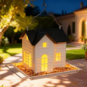 Small Cute Outdoor Solar Yard decor Light House Shape – 6.9in Metal Hanging Bird House and Solar Garden Lantern, Waterproof Yard Decor for Outside, Perfect Bird Lovers Gift for Mom, Grandma