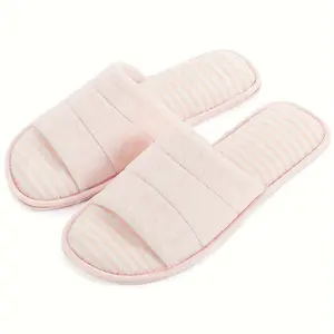Ultra-Lightweight Super-Soft Striped Plush House Slippers - Open-Toe, Warm And Cozy - Perfect For Winter, Designed For Home, Comfortable Floor Shoes For Indoor Wear